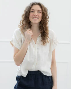 Velvet Aria Shortsleeve Linen Shirt -Home Textiles Shop AriaShortsleeveLinenShirtChalk1
