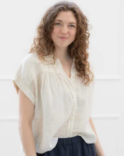 Velvet Aria Shortsleeve Linen Shirt -Home Textiles Shop AriaShortsleeveLinenShirtChalk3