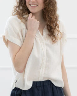 Velvet Aria Shortsleeve Linen Shirt -Home Textiles Shop AriaShortsleeveLinenShirtChalk4