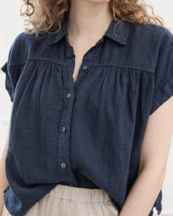 Velvet Aria Shortsleeve Linen Shirt -Home Textiles Shop AriaShortsleeveLinenShirtNavy2