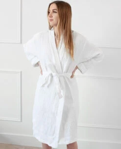 Crinkle Cotton White Kimono -Home Textiles Shop Crinkle Cotton White Robe Beauty 2