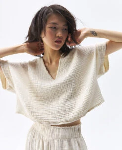 Crinkle Crop Top Cream