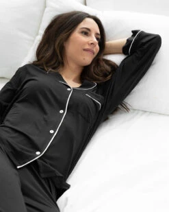 Eberjey Gisele Long PJ Set Black -Home Textiles Shop GiseleLongPJSetBlackAuLit2