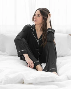 Eberjey Gisele Long PJ Set Black -Home Textiles Shop GiseleLongPJSetBlackAuLit8