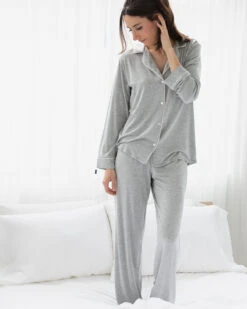 Eberjey Gisele Long PJ Set Heather Grey -Home Textiles Shop GiseleLongPJSetHeatherGrey7