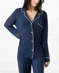Eberjey Gisele Long PJ Set Navy/Ivory -Home Textiles Shop GiseleLongPJSetNavy Ivory2
