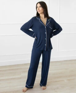 Eberjey Gisele Long PJ Set Navy/Ivory -Home Textiles Shop GiseleLongPJSetNavy Ivory3