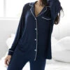 Eberjey Gisele Long PJ Set Navy/Ivory -Home Textiles Shop GiseleLongPJSetNavy Ivory4