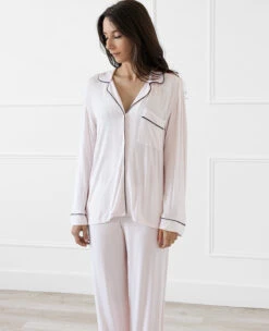 Eberjey Gisele Long PJ Set Sorbet/Black -Home Textiles Shop GiseleLongPJSetSorbet Black2