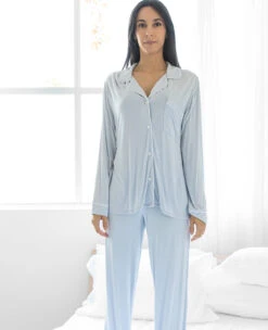 Eberjey Gisele Long PJ Set Ice/White 11 Eberjey Gisele Long PJ Set Ice/White -Home Textiles Shop GiseleLongPJSetWater White1