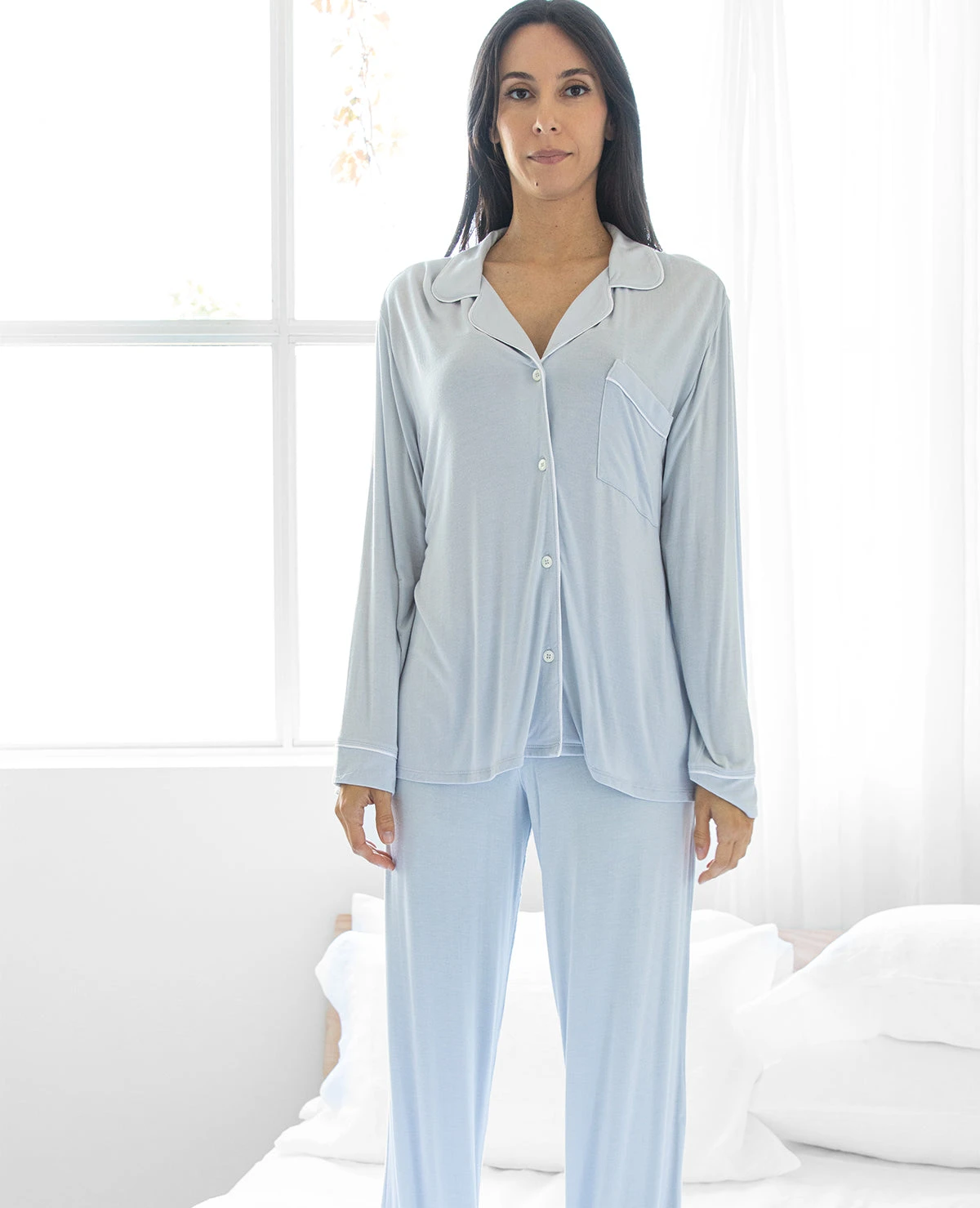 Eberjey Gisele Long PJ Set Ice/White 7 Eberjey Gisele Long PJ Set Ice/White - Image 5