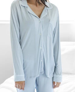 Eberjey Gisele Long PJ Set Ice/White 9 Eberjey Gisele Long PJ Set Ice/White -Home Textiles Shop GiseleLongPJSetWater White2