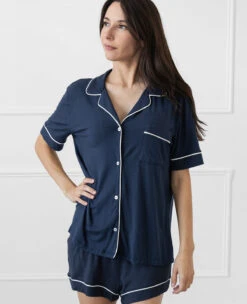 Eberjey Gisele Short PJ Set Navy/Ivory -Home Textiles Shop GiseleShortPJSetNavy Ivory2