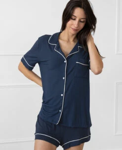 Eberjey Gisele Short PJ Set Navy/Ivory -Home Textiles Shop GiseleShortPJSetNavy Ivory3