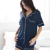 Eberjey Gisele Short PJ Set Navy/Ivory -Home Textiles Shop GiseleShortPJSetNavy Ivory5