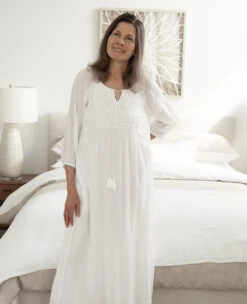 Lauren Cotton Nightgown -Home Textiles Shop Lauren Embroidered 3 4 Sleeve Cotton Nightgown 4