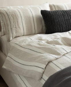 Washed Linen Stripe Flax/Granite -Home Textiles Shop LavatoStripeFlax Granite15