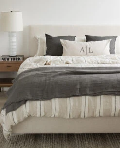 Washed Linen Stripe Flax/Granite