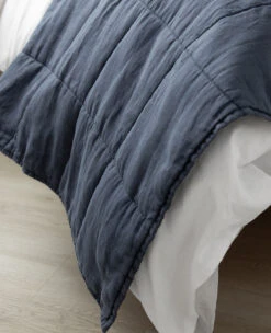 Camden Linen Quilt Navy -Home Textiles Shop Linen Navy Box Quilt
