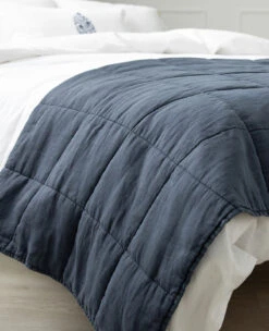 Camden Linen Quilt Navy -Home Textiles Shop Linen Navy Box Quilt3