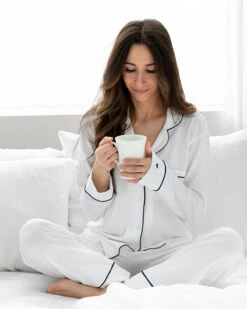 Luxe Pima Jersey PJ White/Navy -Home Textiles Shop Luxe Pima Jersey PJ White Navy4