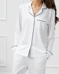 Luxe Pima Jersey PJ White/Navy -Home Textiles Shop Luxe Pima Jersey PJ White Navy8