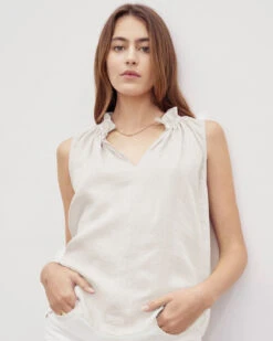Velvet Maisie Sleeveless Linen Shirt -Home Textiles Shop MaisieSleevelessLinenShirtChalk