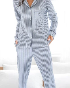 Navy Ticking Pima Cotton Jersey PJ -Home Textiles Shop Navy Ticking Pima Cotton Jersey PJ4