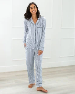 Navy Ticking Pima Cotton Jersey PJ -Home Textiles Shop Navy Ticking Pima Cotton Jersey PJ7