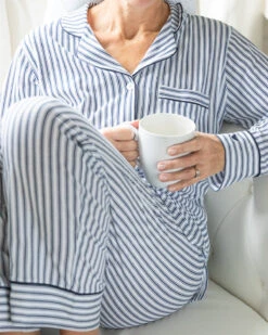 Navy Ticking Pima Cotton Jersey PJ -Home Textiles Shop NavyTickingJerseyPJ2