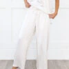 Jolie Cropped Satin Pyjama Pant -Home Textiles Shop PJ Harlow Jolie EggNog Web