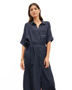 Velvet Sandra Linen Dress -Home Textiles Shop Sandra Linen Shortsleeve Dress Navy2