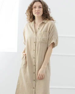 Velvet Sandra Linen Dress -Home Textiles Shop SandraLinenShortsleeveDressBiscuit3