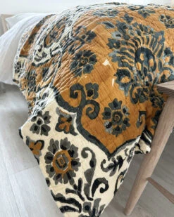 Sophia Quilt Ochre -Home Textiles Shop Sophia Linen Quilt Ochre8