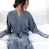 Washed Cotton/Bamboo Waffle Robe Sea Blue 1 Washed Cotton/Bamboo Waffle Robe Sea Blue -Home Textiles Shop Washed Cotton Bamboo Waffle Robe Sea Blue1