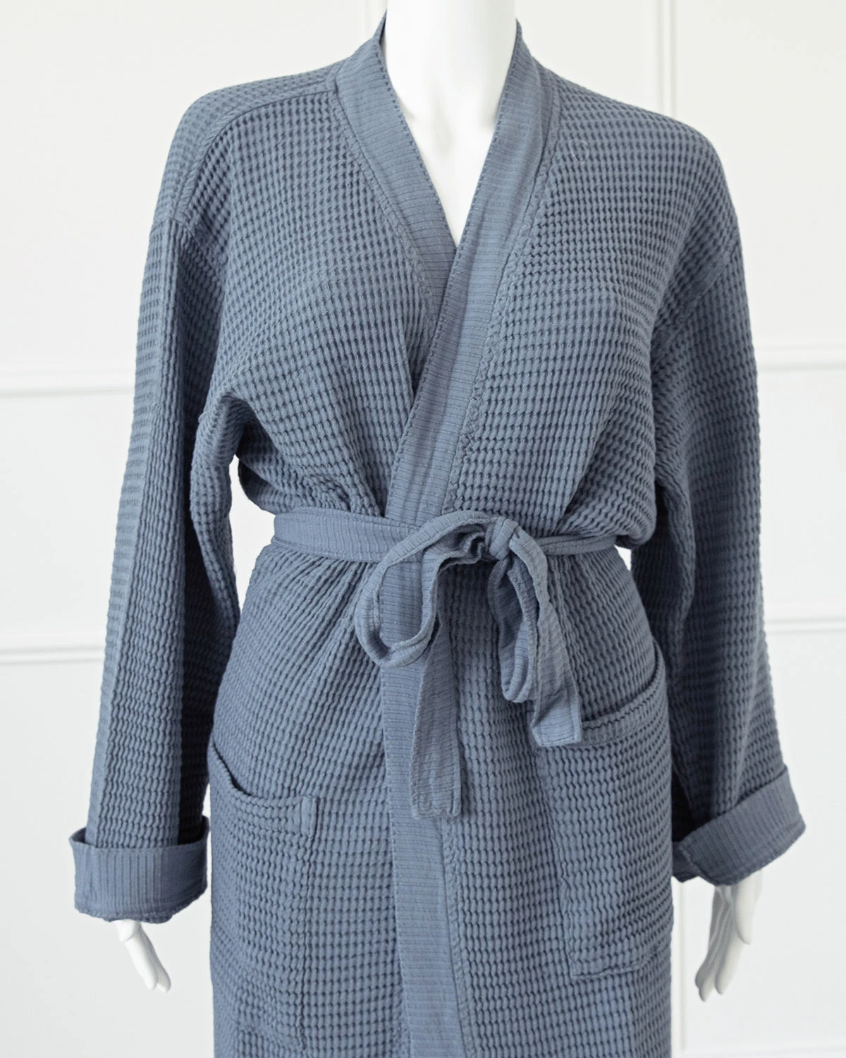 Washed Cotton/Bamboo Waffle Robe Sea Blue 8 Washed Cotton/Bamboo Waffle Robe Sea Blue - Image 6