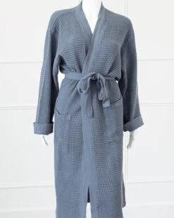 Washed Cotton/Bamboo Waffle Robe Sea Blue 16 Washed Cotton/Bamboo Waffle Robe Sea Blue -Home Textiles Shop Washed Cotton Bamboo Waffle Robe Sea Blue old3