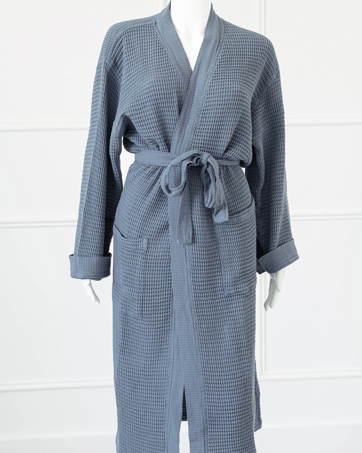 Washed Cotton/Bamboo Waffle Robe Sea Blue 9 Washed Cotton/Bamboo Waffle Robe Sea Blue - Image 7
