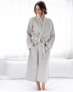 Washed Cotton/Bamboo Waffle Robe Silver -Home Textiles Shop Washed Cotton Bamboo Waffle Robe Silver3