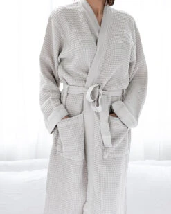 Washed Cotton/Bamboo Waffle Robe Silver -Home Textiles Shop Washed Cotton Bamboo Waffle Robe Silver4