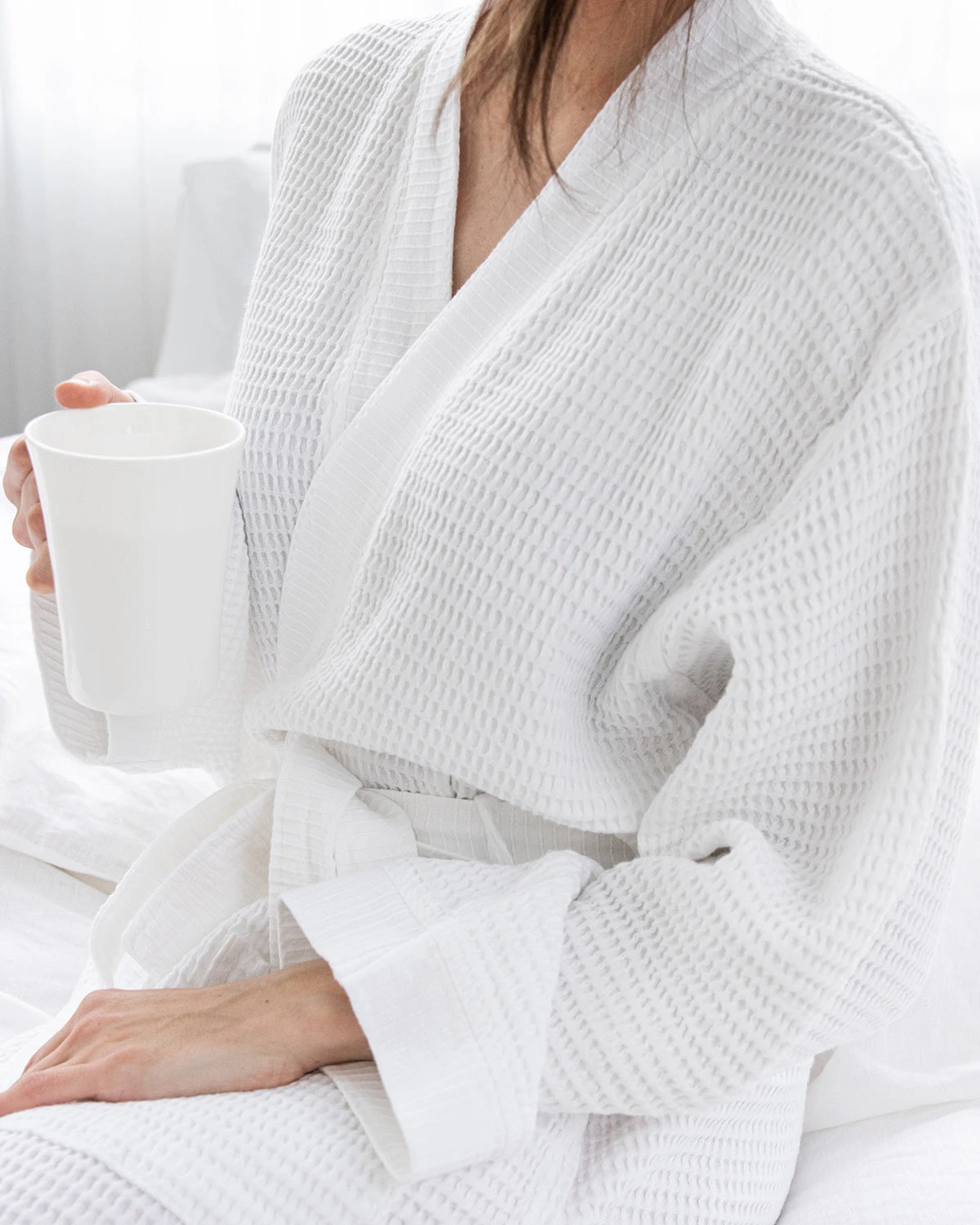 Washed Cotton/Bamboo Waffle Robe White 4 Washed Cotton/Bamboo Waffle Robe White - Image 2