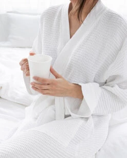 Washed Cotton/Bamboo Waffle Robe White 15 Washed Cotton/Bamboo Waffle Robe White -Home Textiles Shop Washed Cotton Bamboo Waffle Robe White4