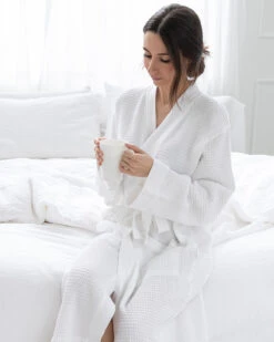 Washed Cotton/Bamboo Waffle Robe White 13 Washed Cotton/Bamboo Waffle Robe White -Home Textiles Shop Washed Cotton Bamboo Waffle Robe White5