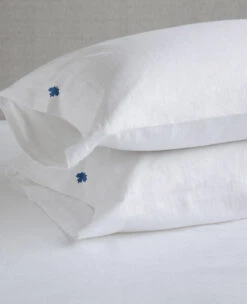 Maple Leaf Embroidered Linen & Cotton Pillow Cases - Limited Edition -Home Textiles Shop lavato white pillowcases Maple leaf indigo